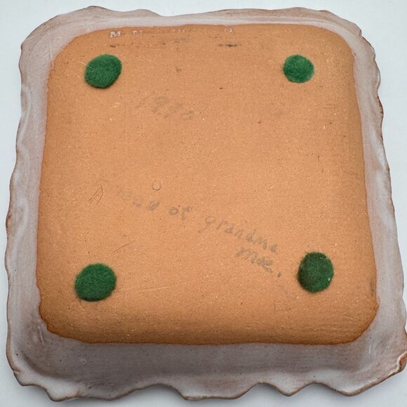 Signed Mcnaughton Handcrafted Ceramic Square Dish Floral Etching Scalloped Edges - Picture 9 of 10